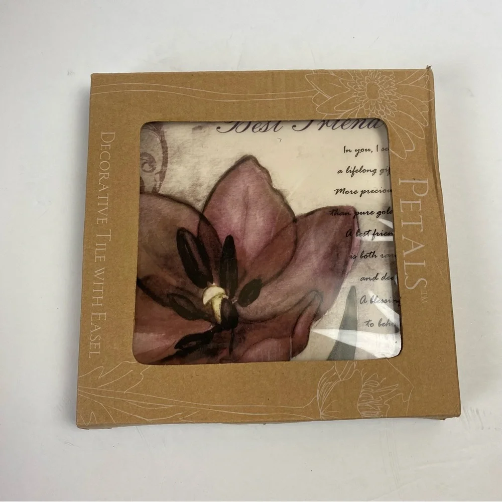 Petals Decorative Tile With Easel Best Friend Floral 7” X 7”